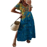 Uhndy Women Maxi Haljine Labava haljina za odmor cvjetni print kratkih rukava Maxi haljine Ljeto Boho