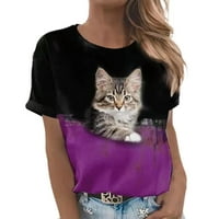 Ženska majica bluza Moda Summer Spring Crewneck Loose Pet Cat Print Hort Rukovine Žene Ležerne prilike