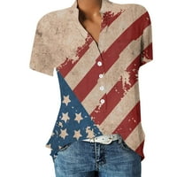 Hanas vrhovi ženske košulje od 4. jula, Dan nezavisnosti tiskane seksi V-izrez majice, kratki rukav