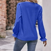 Bluza Fabiurt za žene Ženska majica u boji sa šupljim čipkama V izrez dugih rukava, plava