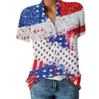 MlQIDK Bluze za žene Dressy Casual American Flag V izrez Ležerna bluza Tunika Labavi košulja Dugme Gumb