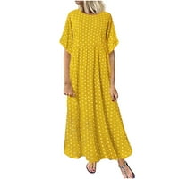 HGW haljine za žene plus veličine modne žene O-izrez kratki rukav dot Peinted casual haljina žuti xl