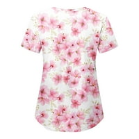 Ženski bluze V-izrez cvjetne bluze seksi ženske plus ljetne majice kratkih rukava ružičaste 5xl