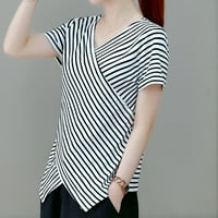 Modna ženska majica kratkih rukava s VR regulacijom sa V izrezom Stripe majica Crni svetla Lagane majice