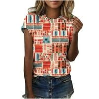Udobne majice za žene klasični okrugli vrat labavi fit svakodnevno trošenje kratkih rukava tiskani geometrijski