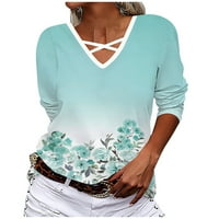 Ženske cvjetne majice Ležerne prilike Elegantne pulover Majice za lakvice Trendy Tees Criss Cross V-izrez