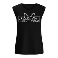 Ženski modni ležerni otisnuti V-izrezni rezervoar na vrhu pulover majica bez rukava Crni XL