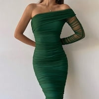 Ženska mreža za spajanje nagnute ovratnik nepravilno seksi od ramena Bodycon haljina, tamno zelena