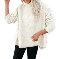 Vremenski modni ženski pulover za ženske izreze vrhovi dugih rukava dukserica bez rukava, bež, s