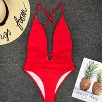 Kupaći kostimi za žene, žene V-izrez Čvrsti volor push-up plaže za zavoj bikini kupaći kostimi crveni