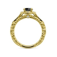 Crno-bijeli dijamantski cvjetni halo zaručnički prsten 1. CT TW u 14k žuto zlato
