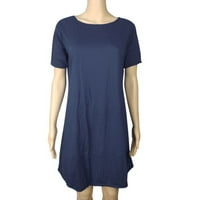 Clearce Summer Haljine za žene kratki rukav mini casual a-line pune okrugle dekoltene haljine plave
