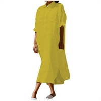 Ljetne haljine za žene okrugli izrez Modni čvrsti srednji duljinski haljina s kratkim rukavima žuta