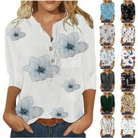 MLQIDK vrhovi za žene tiskane bluze s kratkim rukavima Casual moda opremljena udobnost TEE, plavi s