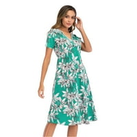 Ljetne haljine za žene žensko povremene cvjetne print boemske V-izrez A-line s kratkim rukavima plus veličina majica