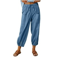 Ženske pantalone za gležnjeve Capris Cropped konusne pantalone sa džepnim vučnim čepovima Duksevi sa kauzalnim salonama Blue S