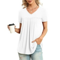 Žene Ljetni puff kratkih rukava Dressy Casual V-izrez T-majice Slatka bluza za radne vrhove tiskanja