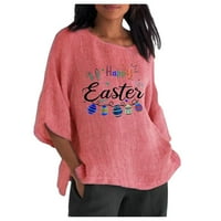 Sretne uskršnje majice za žene Crewneck Egg Bunny rukav za printu pamuk posteljina na vrhu casual labavo