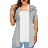 Ženske plus veličine vrhova kratkih rukava lažne dvije tableske majice casual bluze trendi vrhovi za