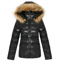 Casual zimski topli kaputi za žene, dame, masno s kapuljačom tanki kaput kratka bluza crna xxl