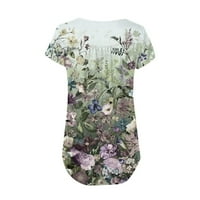 Tenjio Fall Uštede Žene Trendi V- izrez cvjetni tiskani tunički vrhovi tastera s kratkim rukavima majica