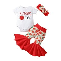Booker Toddler Girls Kratki rukavi Kidske lubenice Print Top Piste Ispis Outfits Set Bell donje hlače