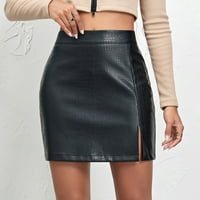 Modna Split PU kožna patentna suknja visoki struk A-line čvrste boje tanke suknje za žene Club Basic