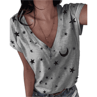 Star Moon Print V-izrez Ženska majica Ležerne prilike