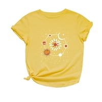 INLEIFE Ljetne majice Plus size Ženski modni casual labavi cvijet mjesec Ispiši okrugli vrat Top majica