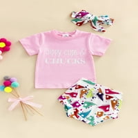 Blotona Toddler Baby Ljeto odjeće za majicu kratkih rukava + tiskane kratke hlače + trake za glavu