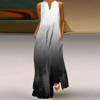 PLOKNPLQ Ljetne haljine Vintage Womens Ljetna haljina bez rukava V izrez Maxi haljina Elegantna plaža Duga haljina Maxi haljina crne haljine za žene Black XXL