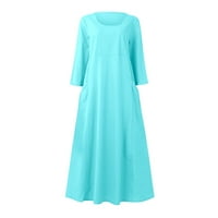 Ljetne haljine za žene V-izrez Dužina za gležnjačina Leirure A-line Čvrsta haljina s dugim rukavima