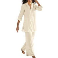 Ljetne odjeće plus posteljina veličine za žene s dugim rukavima od vratnih reznica i široke noge duge