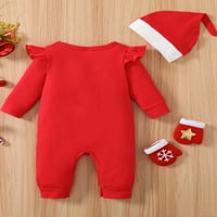 Amilieeee Christmas Toddler Baby Girl Boy Romper Dugi rukav Ispiši labave tipke Long Ramper + Red Hat