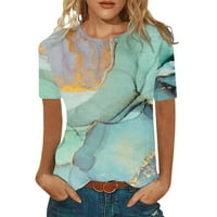 Ženski bluze Moda Žene Ležerne priliketi ispis Pamučna posteljina vez kratkih rukava majica TOP mint
