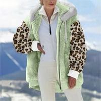 Ženske guste ruke modni leopard patchwork topla zimska jakna casual plišana kapuljača zatvara se vrh
