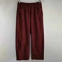 Lydiaunistar vrijeme i trupe hlače odobrenje modne casual pantalone za žene casual ljetni pamučni pamučni džepne posteljine duge hlače crvene boje