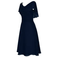 Ženska dužina gležnja modna tiskana kratka rukava večer na večernjim rukavicama scoop vrat ljetna haljina tamno plave s