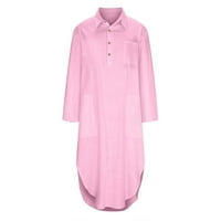 Ženska gumba čvrstog boja Otvori labavi prozračna majica pamučne posteljine duge majice haljine haljine