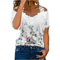 Off ramena za žene čipkasti oblozi cvjetni ispis trendi bluza casual labavi fit ljetne majice kratkih
