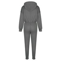Popust Dvije sportsko odijelo za žene Ležerne prilike pune boje debela dukserica + jogger dukserice pada modni setovi sivi l