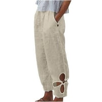 Ylioge ženske ravne visokog struka džepova posteljina od pune boje labave fit obrezirane hlače Ljetne