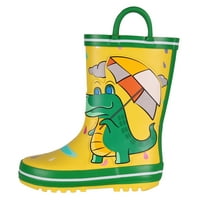 Jiamy Toddler Rain Boots Kids Vodootporni otisnuti dječaci Djevojke Prirodna guma s ručkama, žuti dinosaur,