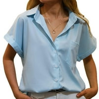 INLEIFE Ljetne majice kratki rukav modne žene Solidne boje kratkih rukava Udobno prozračne V-izrezne košulje