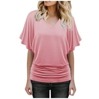 Ležerna bluza kratkih rukava Čvrsta modna vrhova V-izreza za žene ružičaste s