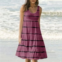 Ljetne haljine za žene Dužine koljena slatka bez rukava A-line s tiskanim okruglim izrezom Dnevno haljina