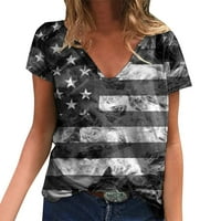 Košulje za žene 4. jula Dan neovisnosti Ispiši svakodnevno ljeto V izrez Američka ispis bluza kratkih