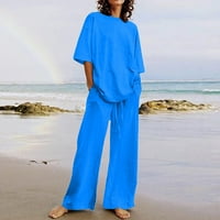 Pntutb Best Hones Ljeto odijelo Modni kratki rukav Solid Color pantalone s dva odijela