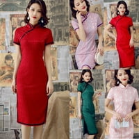 Cheongsam jesen čipkaste haljina ručno izrađena gumba Elegantne vintage žene duge haljine vino crveno