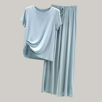 Ženske pidžame postavlja čvrste rublje s kratkim rukavima i elastizirane rebra za duge hlače bez marke